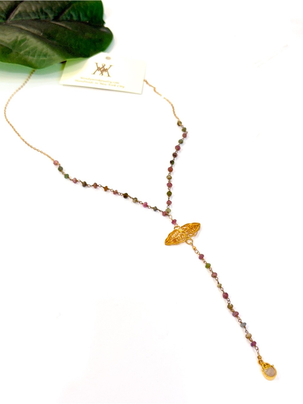 Wendy Mink Watermelon Tourmaline Rosary Y Necklace NWT - Picture 4 of 8